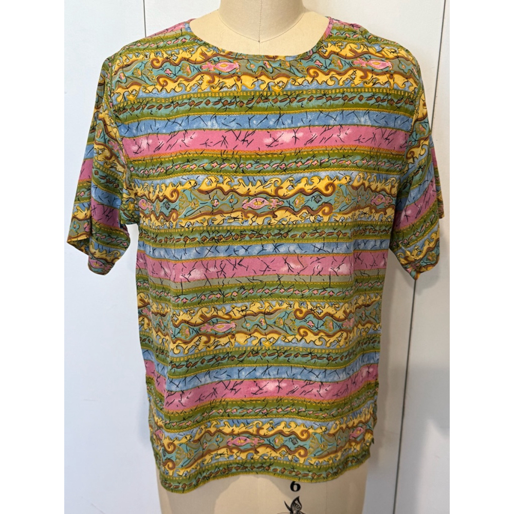 vintage Robbie Bee silk short sleeve blouse Size M Multi-color print